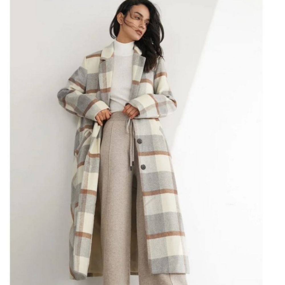 ☃️ EUC J.ING Alaine Subdued Plaid Oversized Trench Coat, Multicolor Print, XS